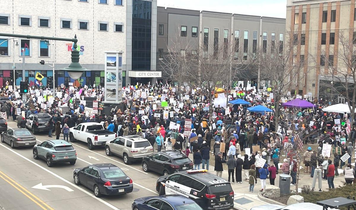 Record crowd attends protest, march at No Kings rally